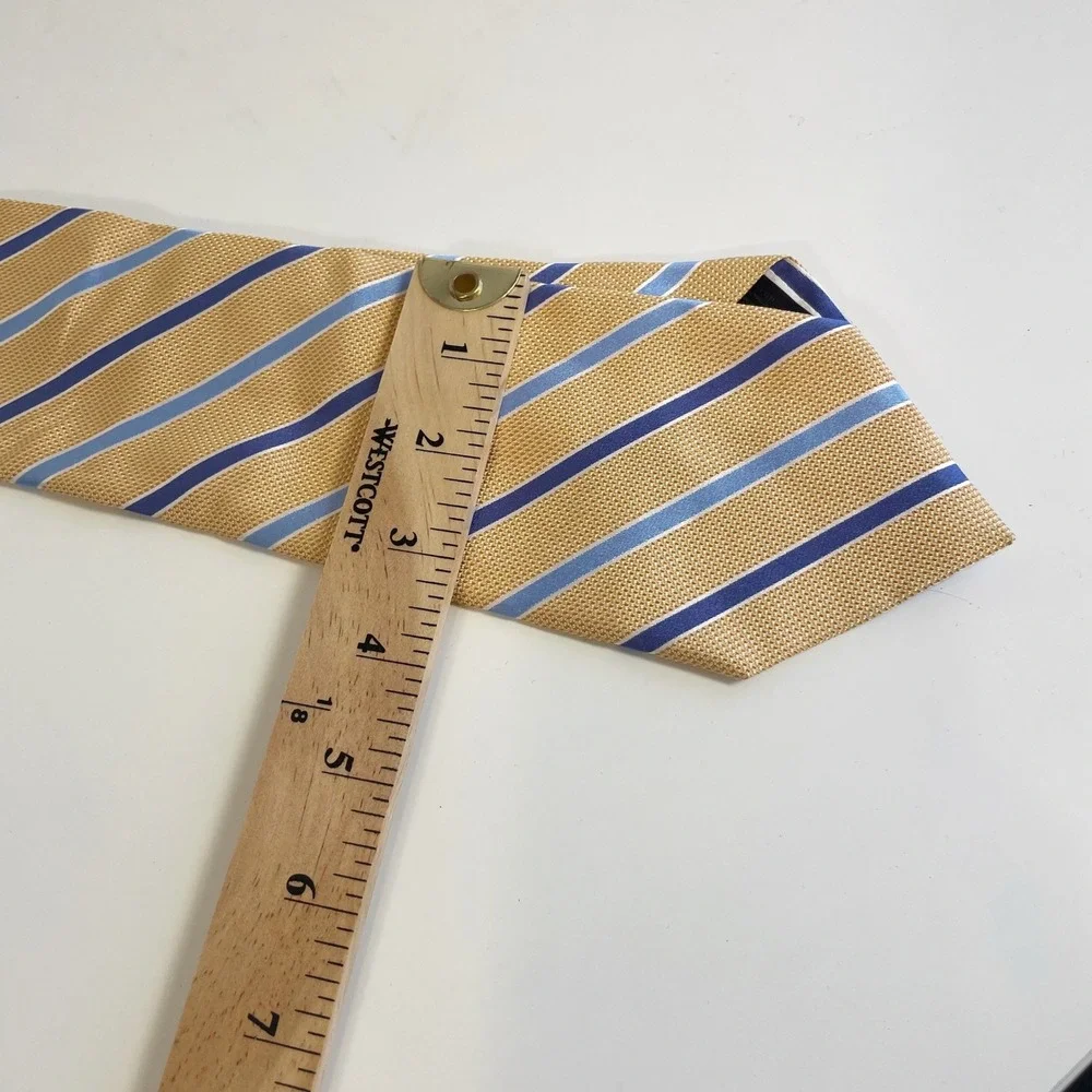 Brooks Brothers Makers Silk Tie Gold Blue Striped Repp Necktie Italy USA